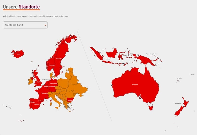 Karte der Standorte von Coca-Cola Europacific Partners weltweit